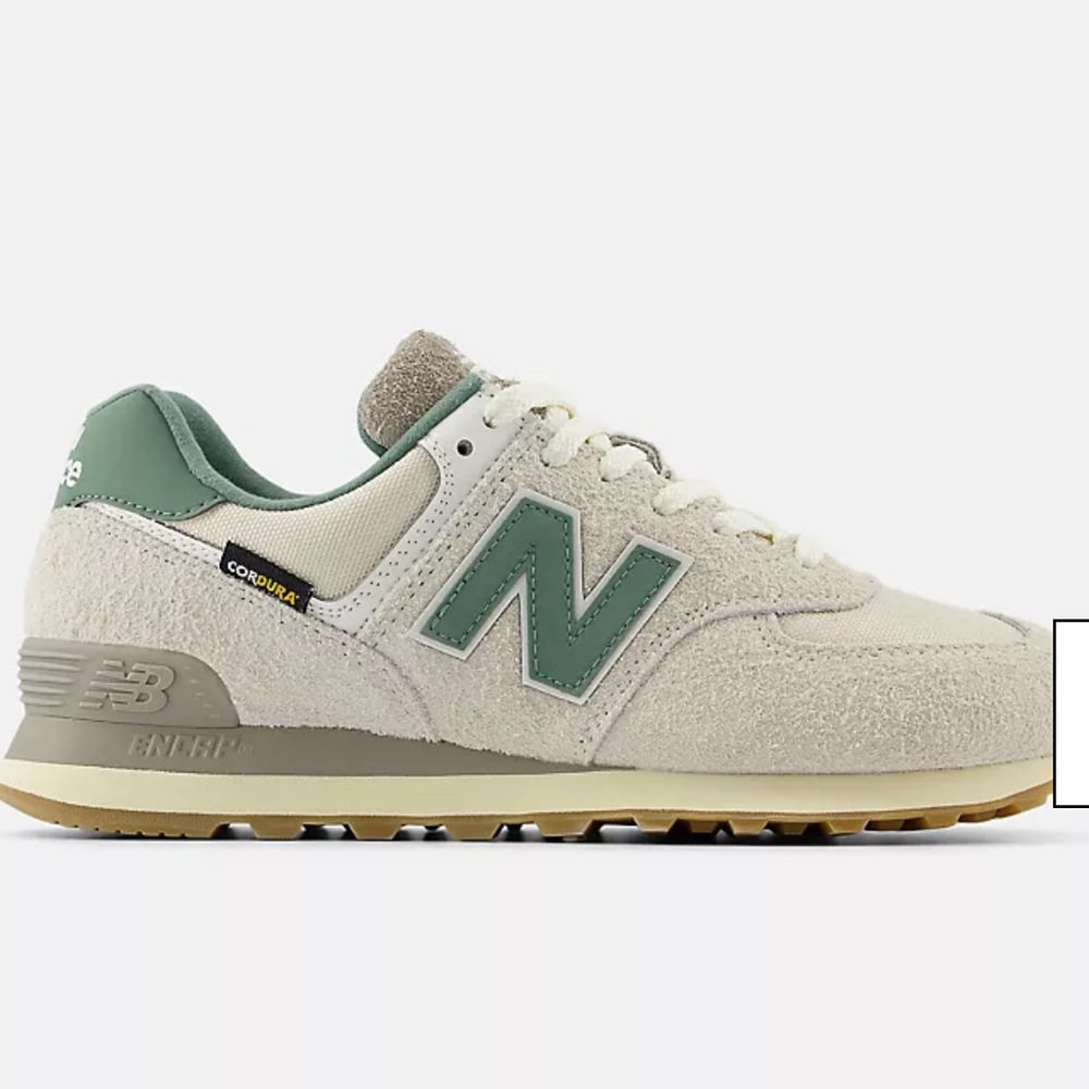 New Balance Unisex 574 Green and Cream Sneakers